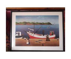 Litografia barca de pescadores (Ibiza) firmada por el artista
